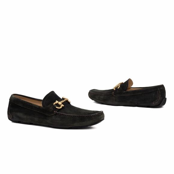 950$ Salvatore Ferragamo Gancini Bit Brown Suede Driving Loafers Moc US 9 D main image 7